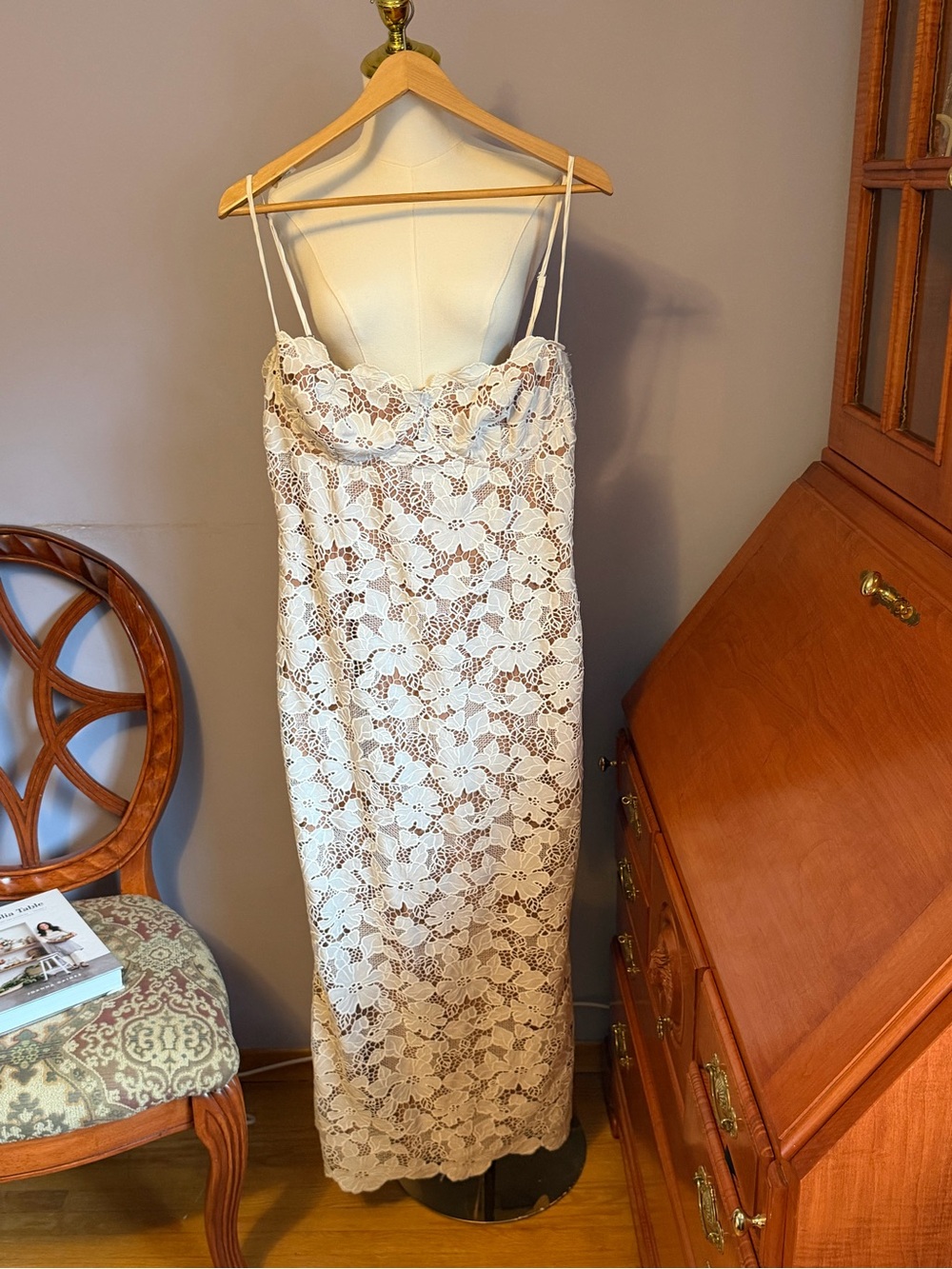 House of CB White Lace Slip Dress with Spaghetti Straps